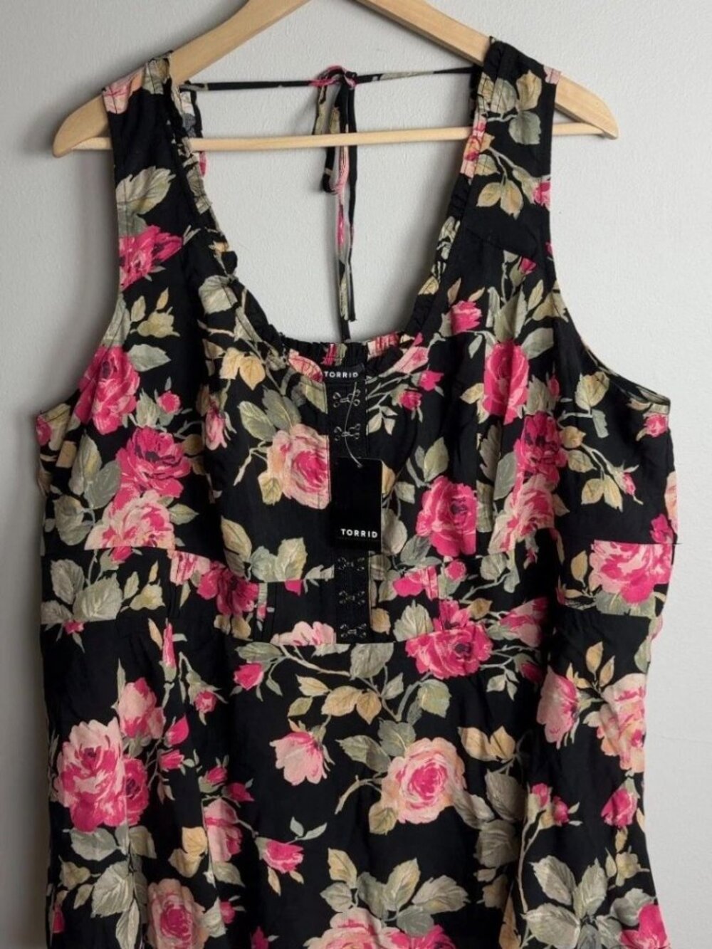 NWT Torrid Black Rose Floral Corset Babydoll Sleeveless Top Plus Size 3X Women’s